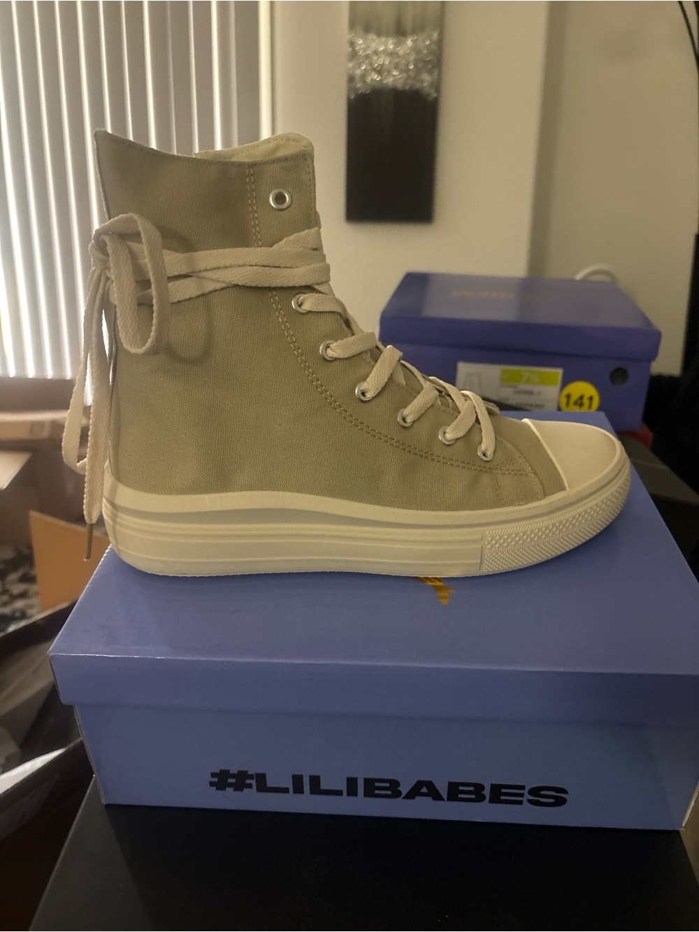 Beige High-Top Canvas Sneakers for Women